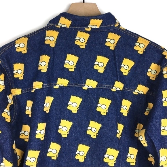 Bart Simpson LUNATIC BLUE Denim Jean Jacket Shirt Shacket Cartoon Fun Retro Snap - Picture 6 of 11